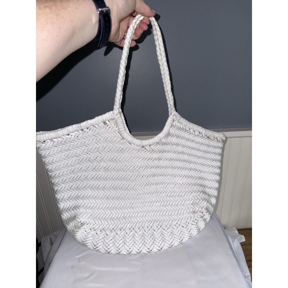 Dragon Diffusion Nantucket Basket Big In White Woven Leather Shoulder Bag Purse